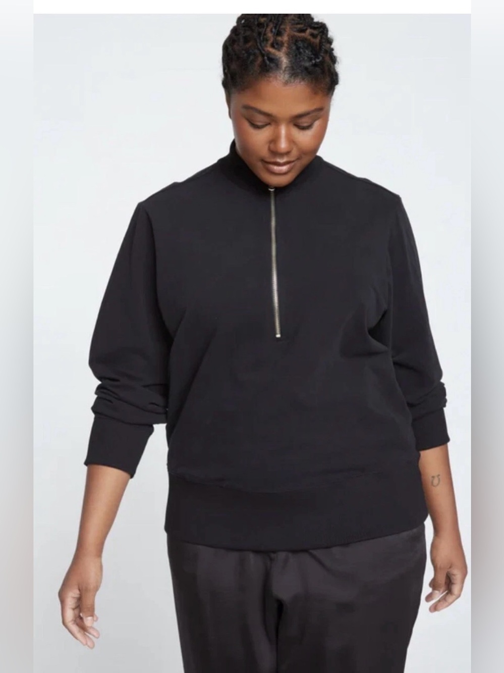 Universal Standard Zoe Half Zip Funnel Neck Pullover Sweatshirt Sz S Black